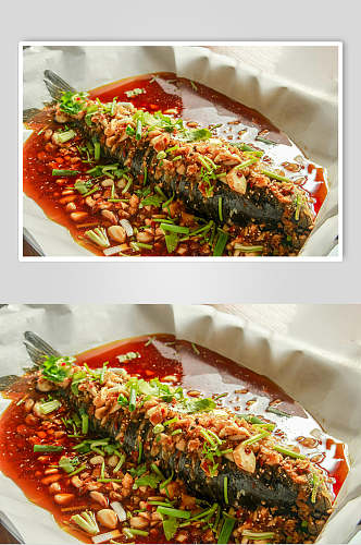 创意香菜花生美味烤鱼图片