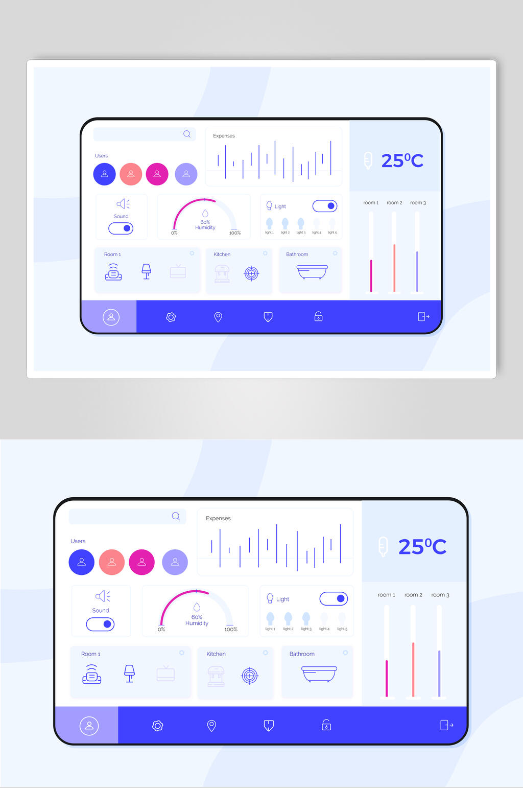 时尚蓝色手绘清新网络生活UI矢量素材素材