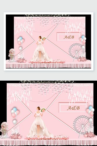 气球粉色女性火烈鸟婚礼舞美设计