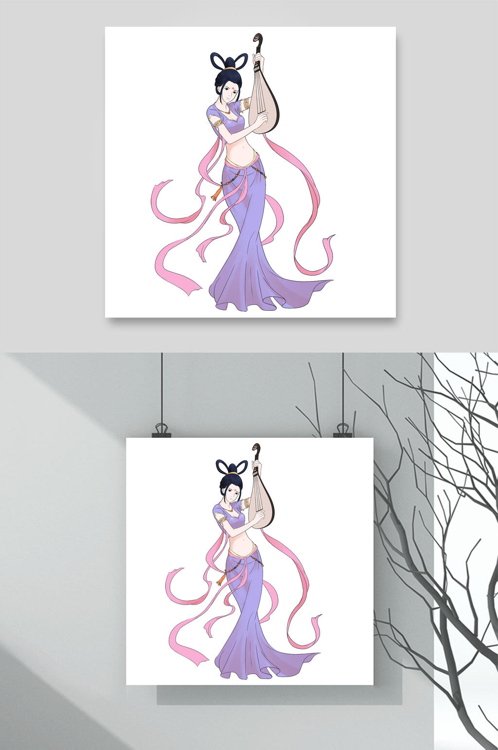 音乐粉紫简约清新古典女子插画素材素材