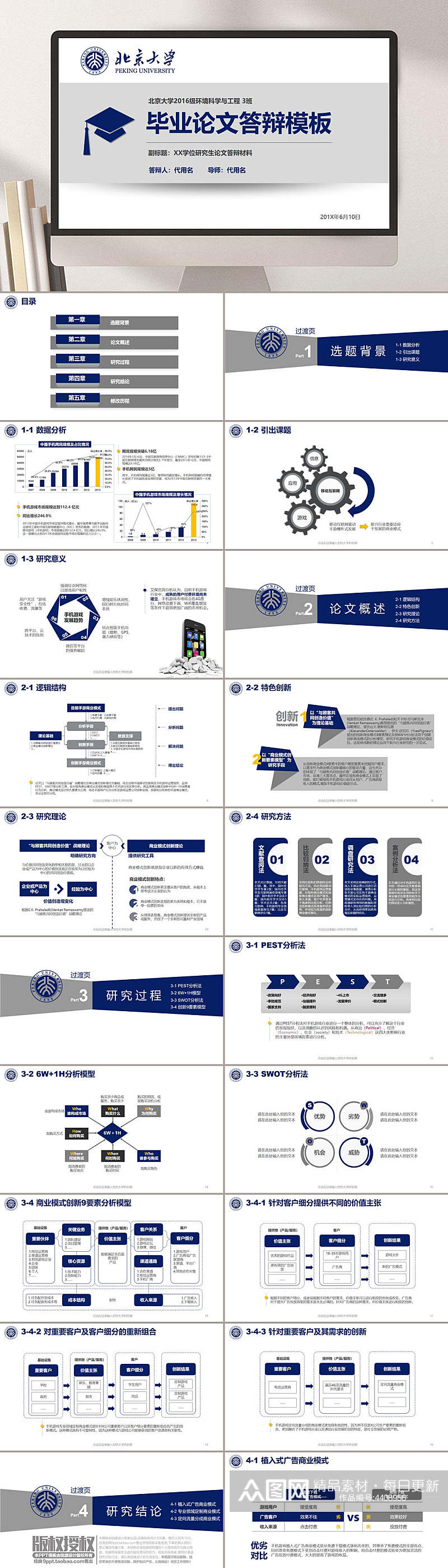 图标蓝白大气高端时尚毕业答辩PPT素材