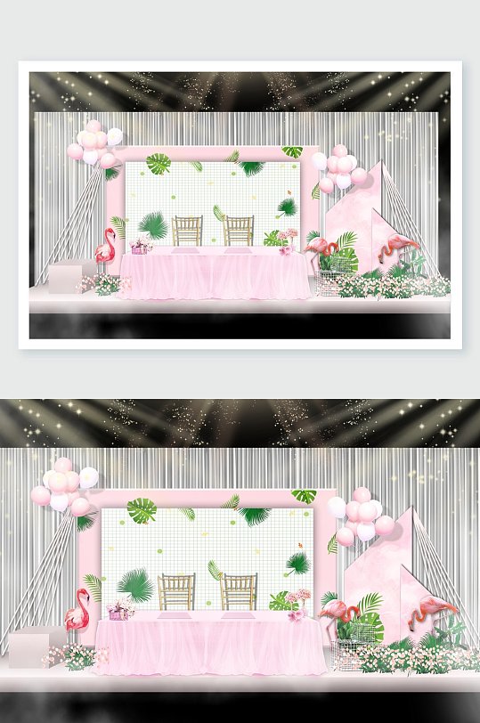 气球植物大气火烈鸟婚礼舞美设计-众图网