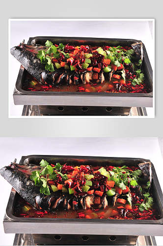 创意香菜辣椒美味烤鱼图片