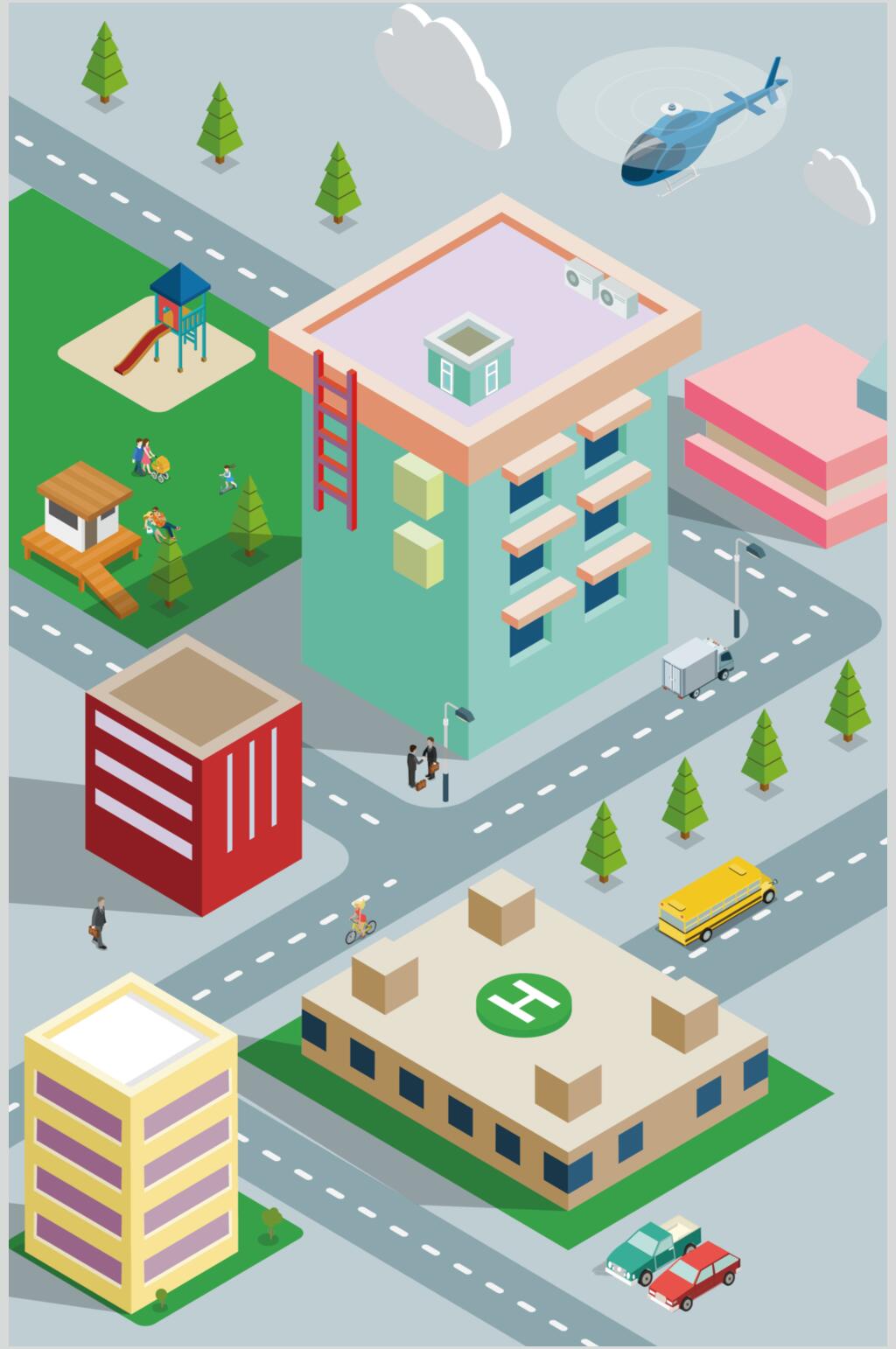 立体树木绿色城市建筑房屋矢量素材素材