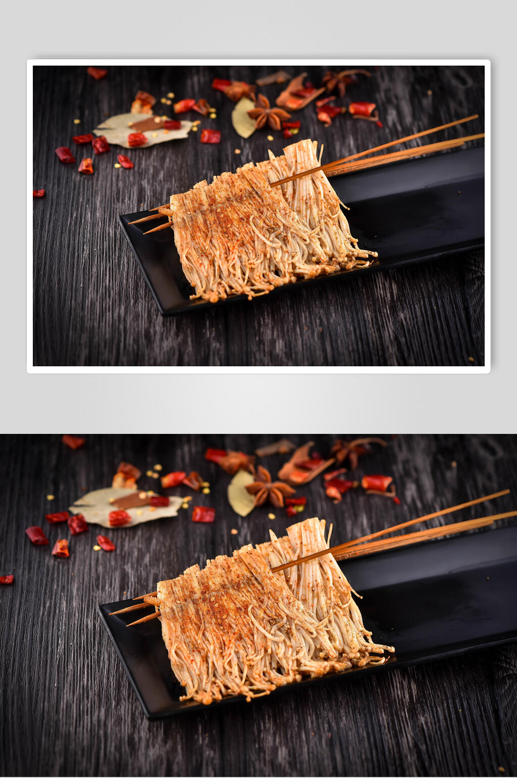 金针菇辣椒石板黑烧烤美食图片素材