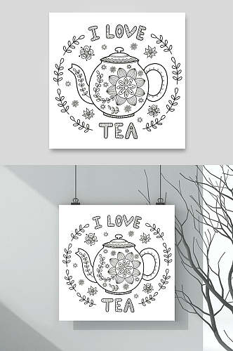 茶壶树枝卡通手绘图案矢量素材