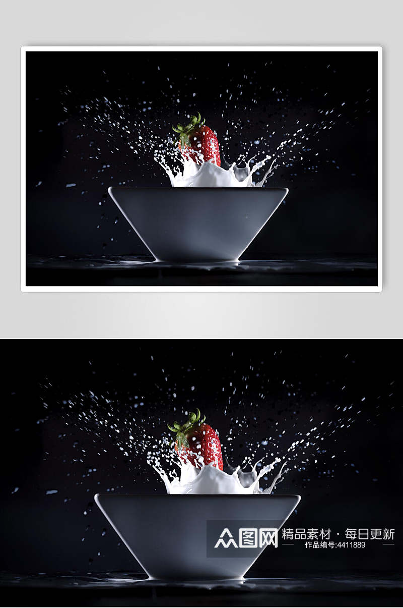 创意牛奶草莓浸水水果高清图片素材