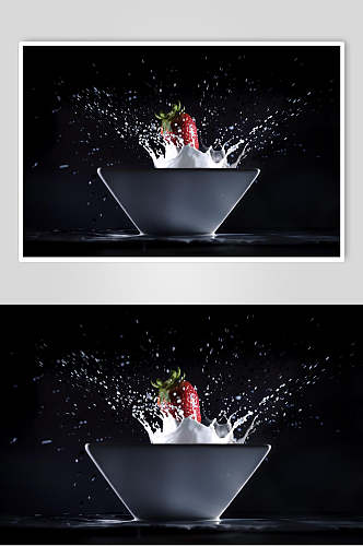 创意牛奶草莓浸水水果高清图片