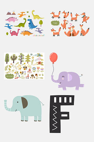 大象气球可爱卡通动植物字母免抠素材