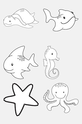 海星章鱼简笔画海底动物免抠素材