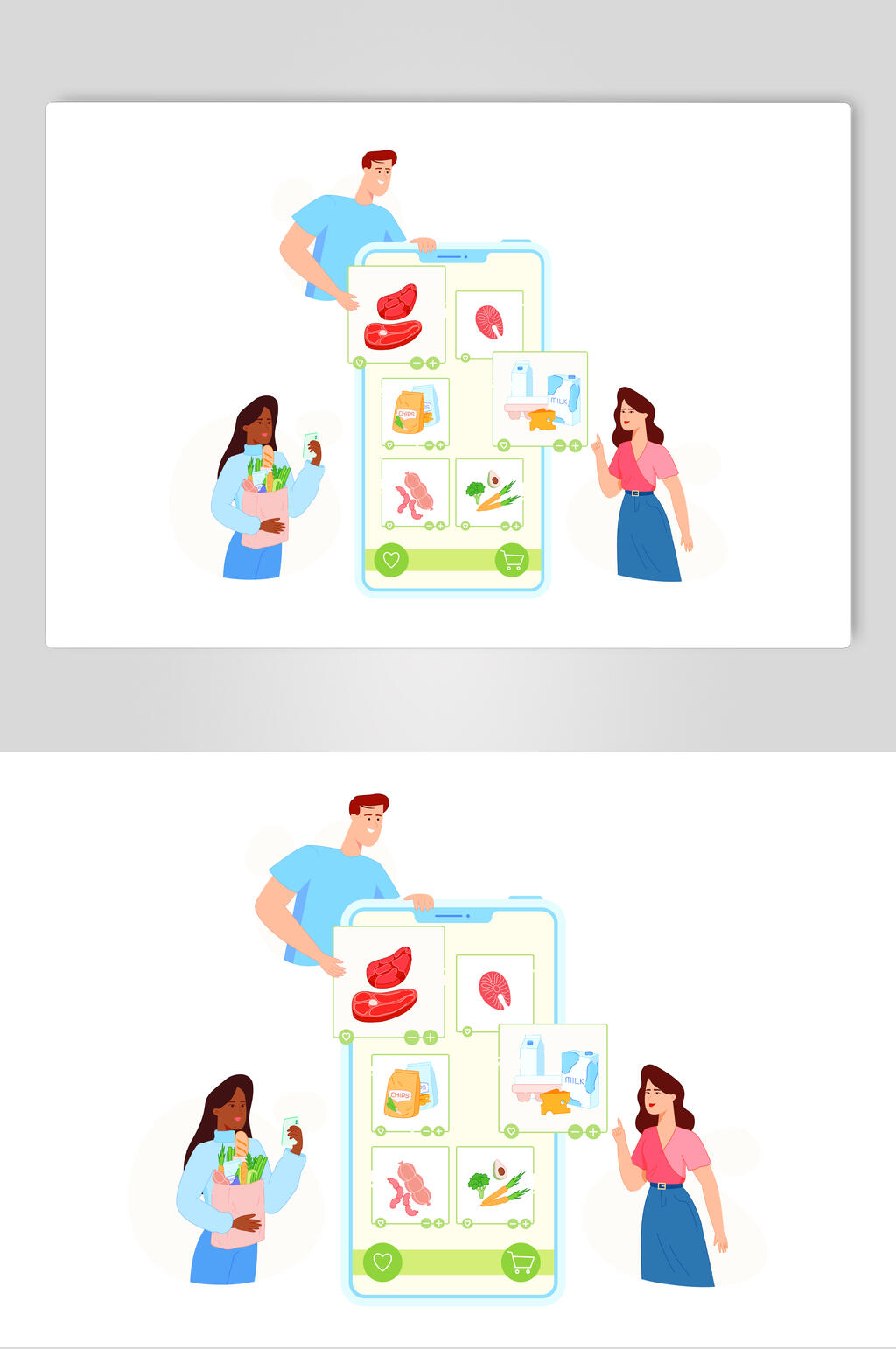创意蔬菜食物网购生活插画矢量素材素材
