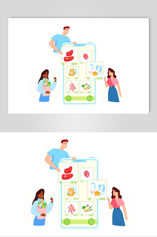 创意蔬菜食物网购生活插画矢量素材