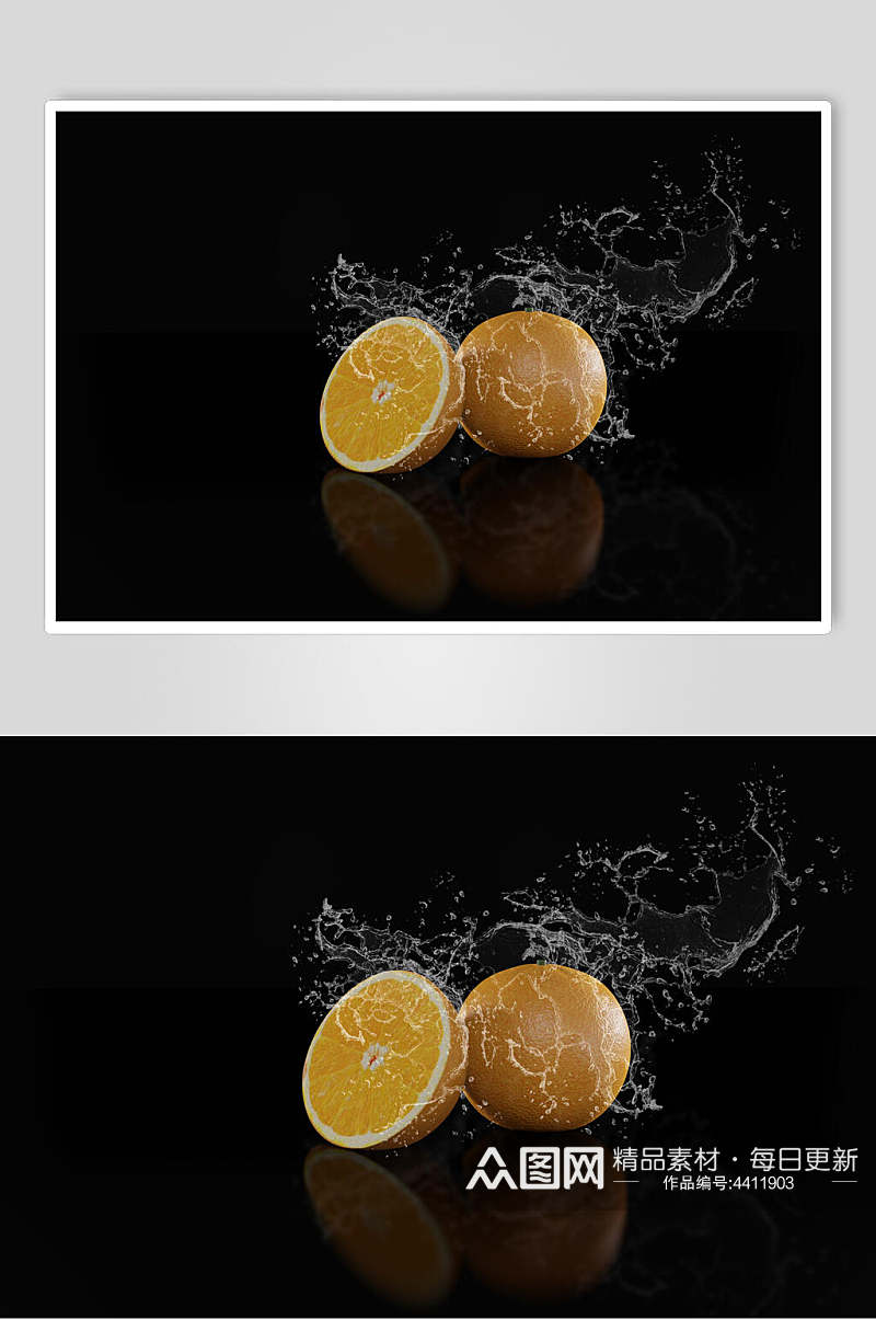 黑色背景橙子浸水水果高清图片素材