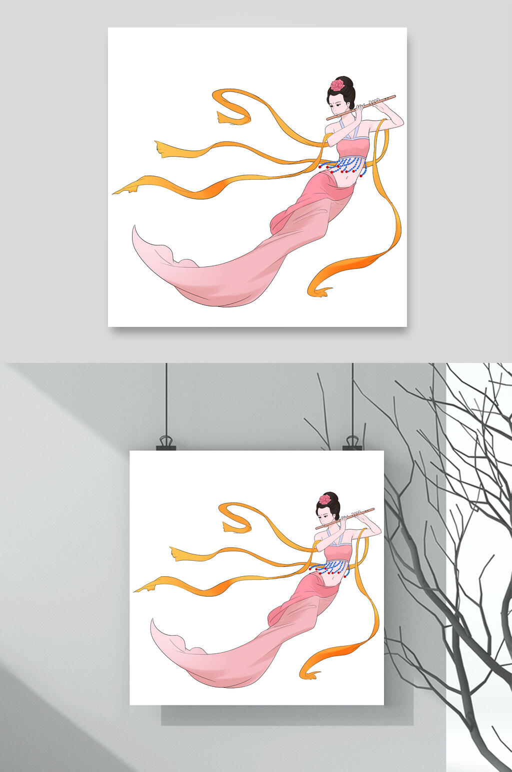 绸缎长裙粉色古典女子插画素材素材