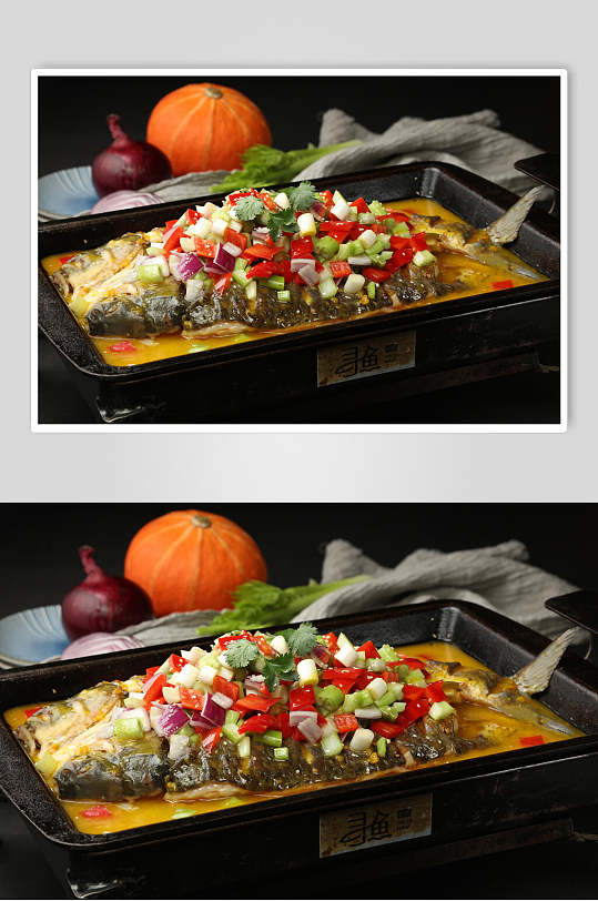 葱花酱汁近景高清美味烤鱼图片-众图网