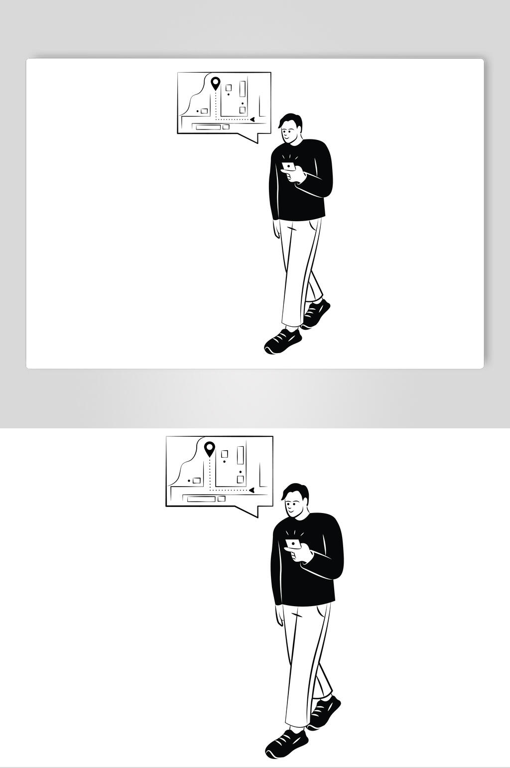 看手机黑白线条人物矢量素材素材