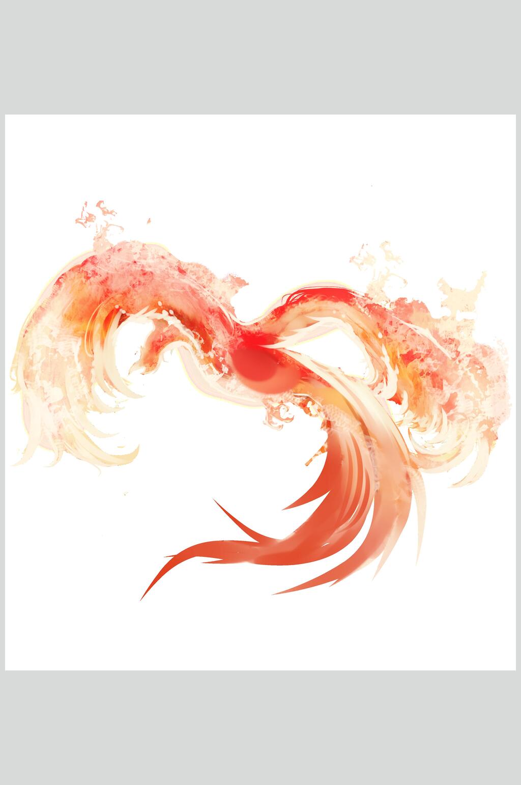 渐变手绘红色清新国潮凤凰插画素材素材