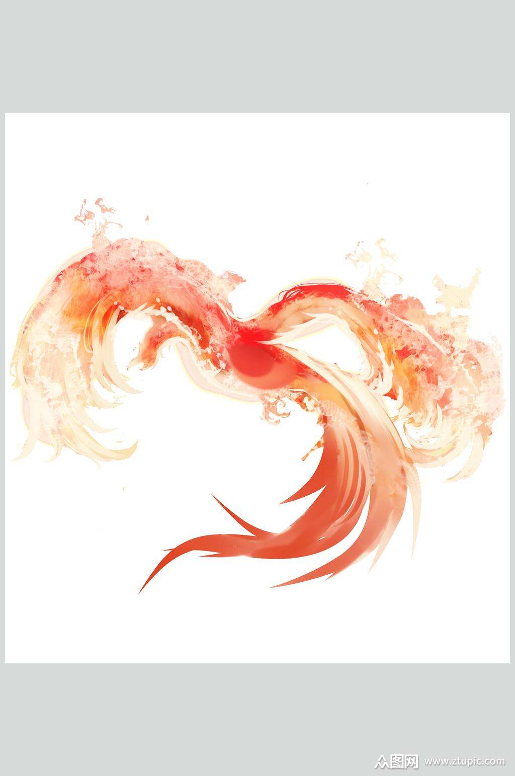 渐变手绘红色清新国潮凤凰插画素材素材