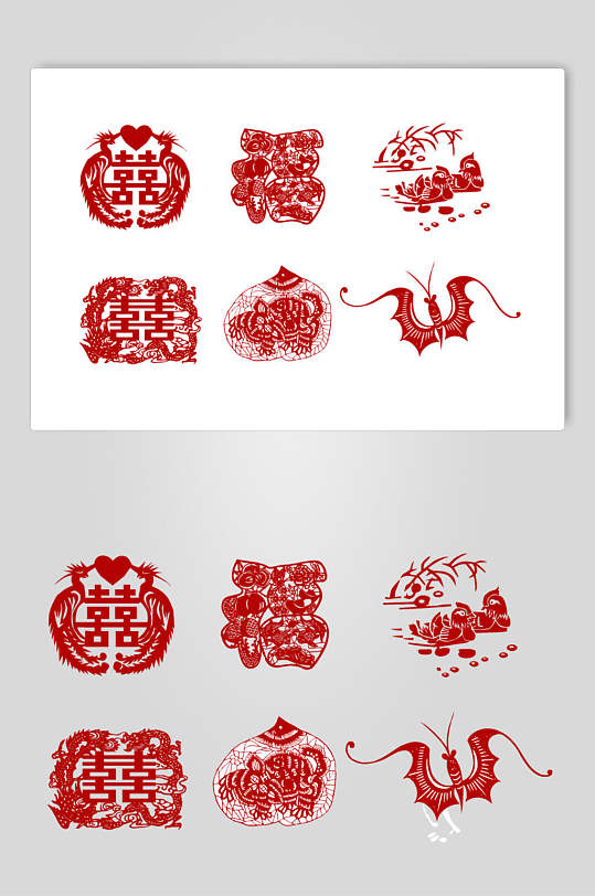 红色喜字中国传统吉祥剪纸图案矢量素材