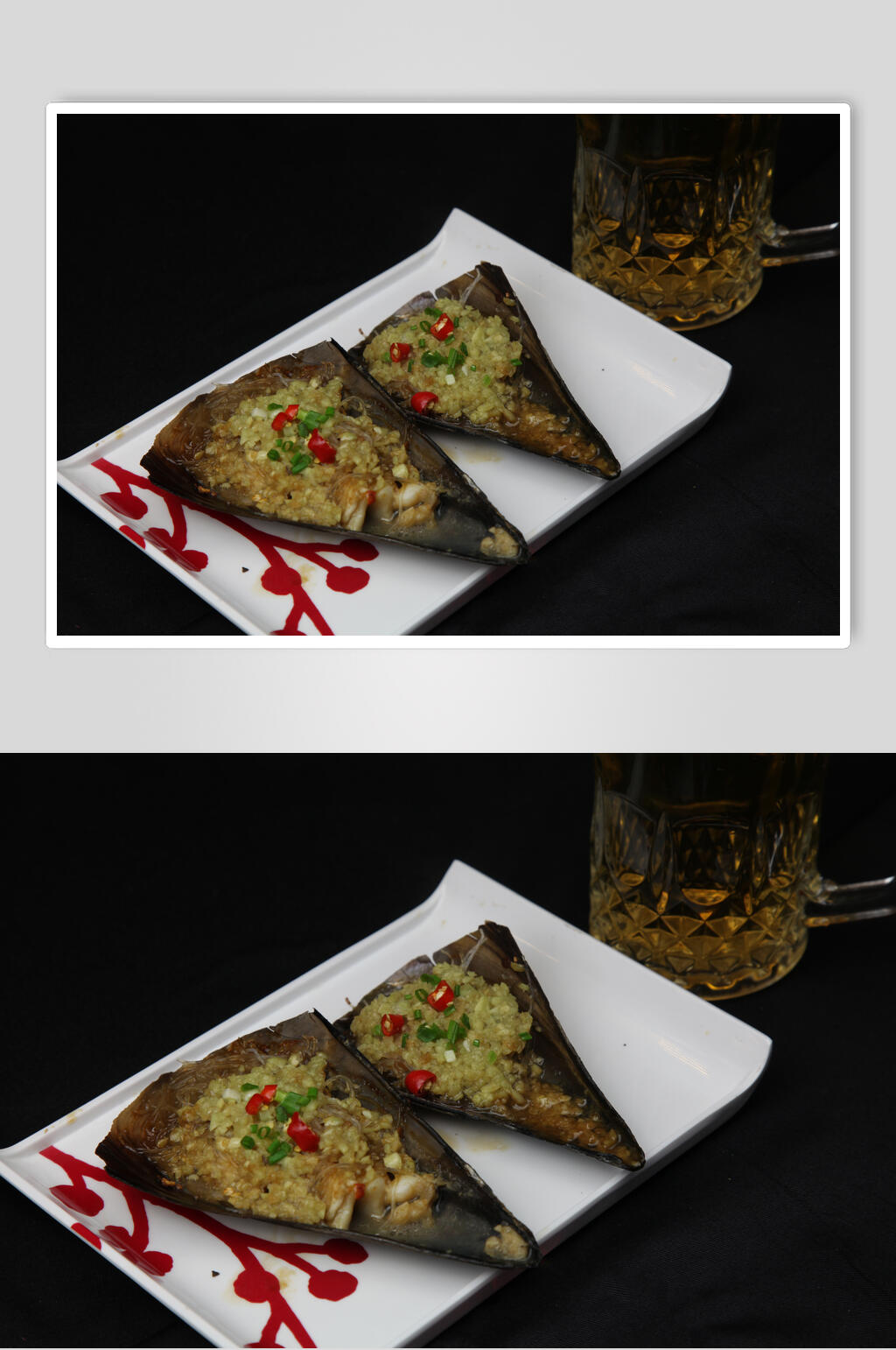 三角形蒜蓉酱烤海鲜图片素材