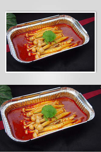 锡纸盒蘑菇红油烧烤串串图片