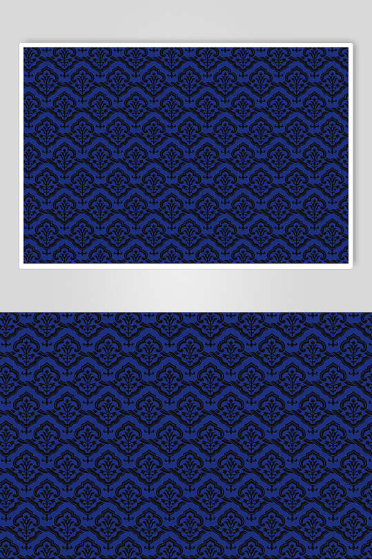 深蓝底树叶古典底纹图案矢量素材