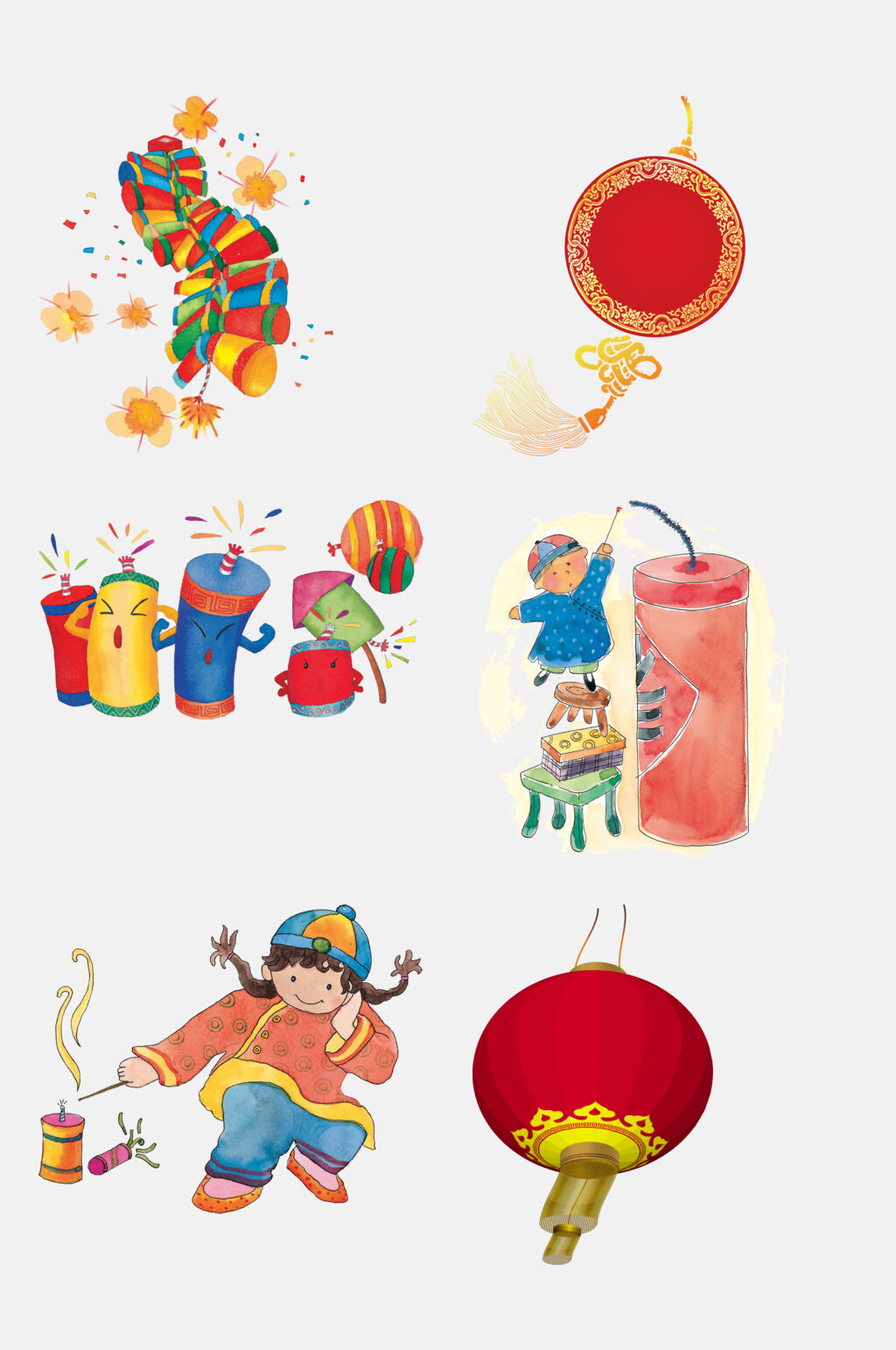 烟花中国结新年灯笼鞭炮免抠素材素材
