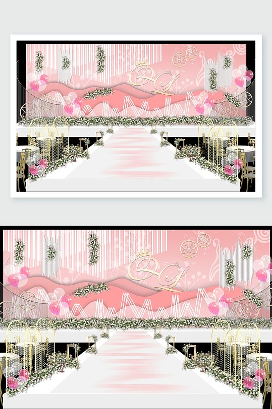 简约粉色大气火烈鸟婚礼舞美设计-众图网