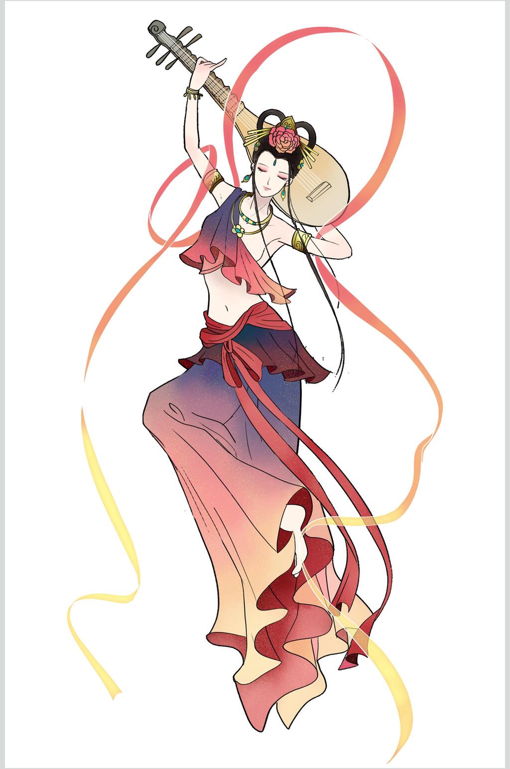 精美琵琶古典女子插画素材素材