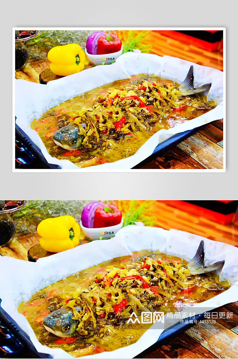 纸包酸菜鱼美味烤鱼图片素材