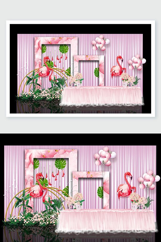 素雅粉清新桌子火烈鸟婚礼舞美设计-众图网