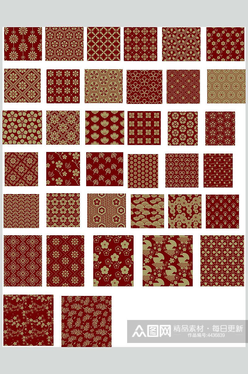 红色花草纹样矢量素材素材