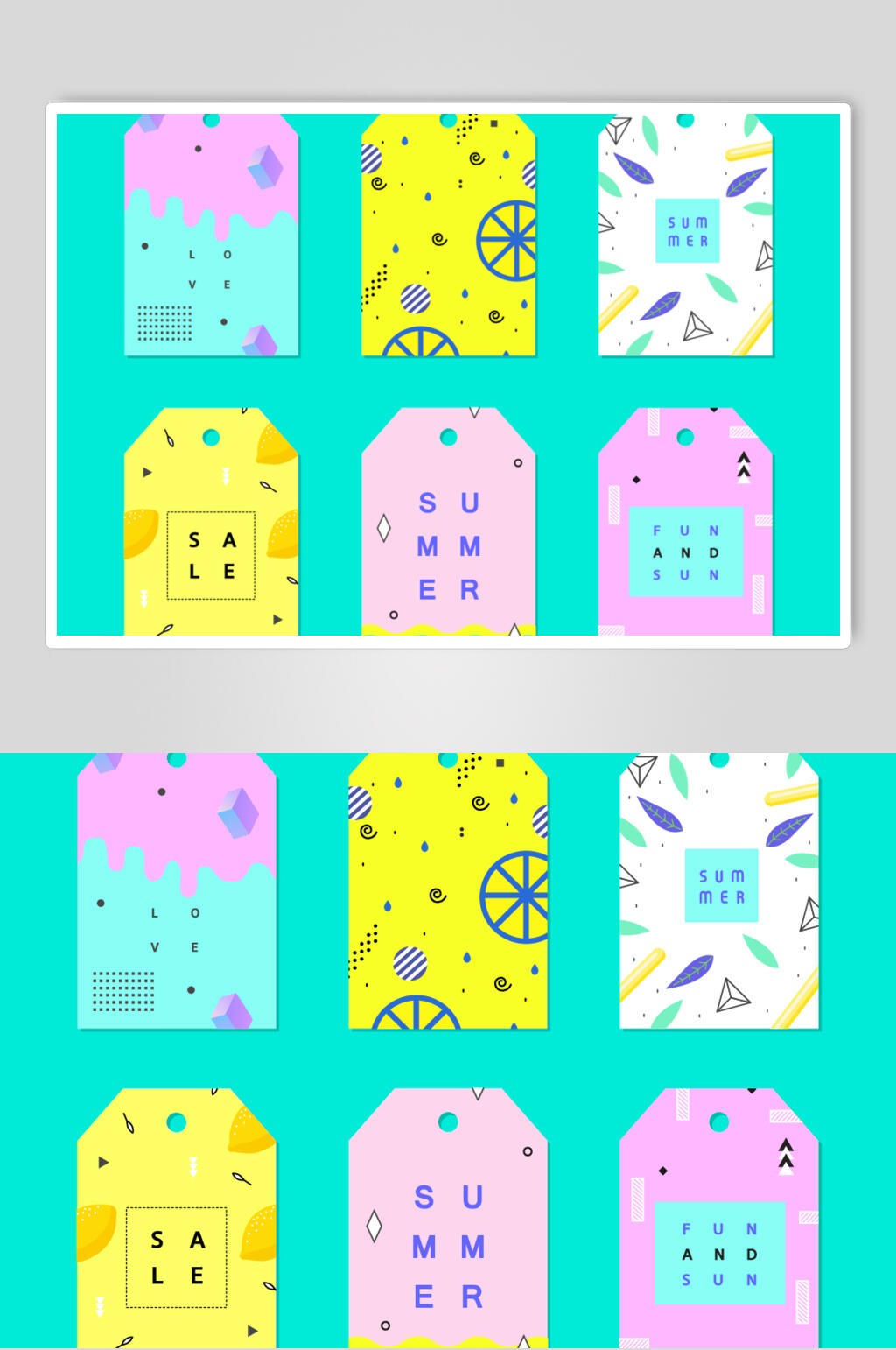 方形绿黄粉色服装商品吊牌矢量素材素材