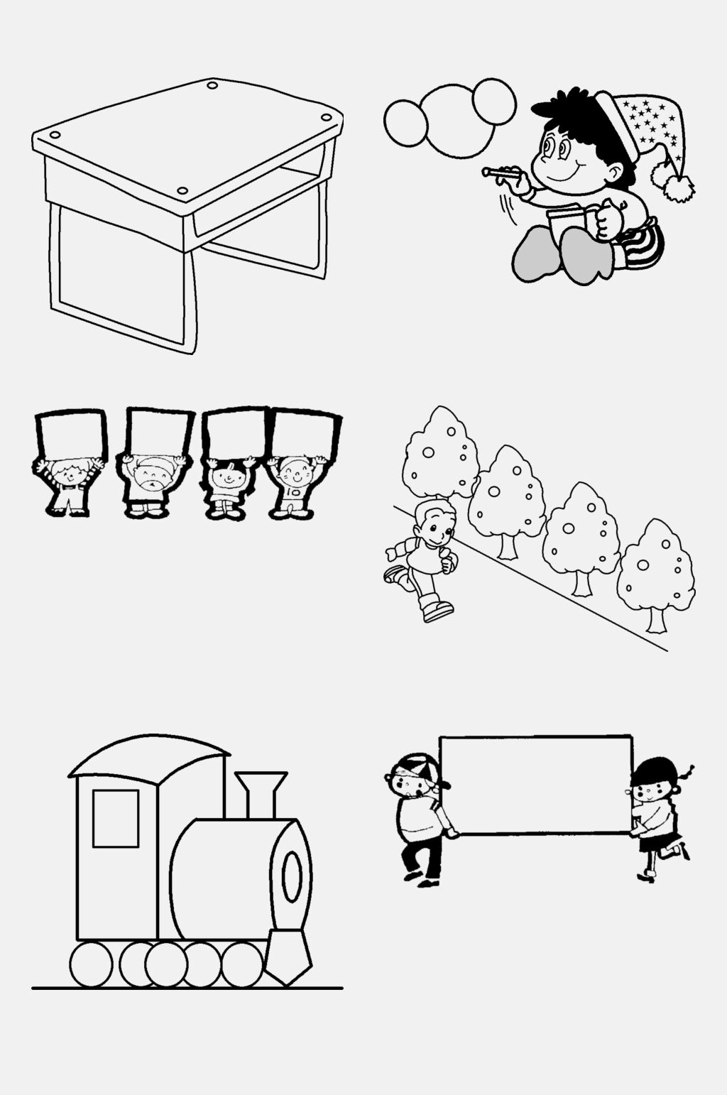 货车树木跑步黑白线稿手绘图免抠素材素材