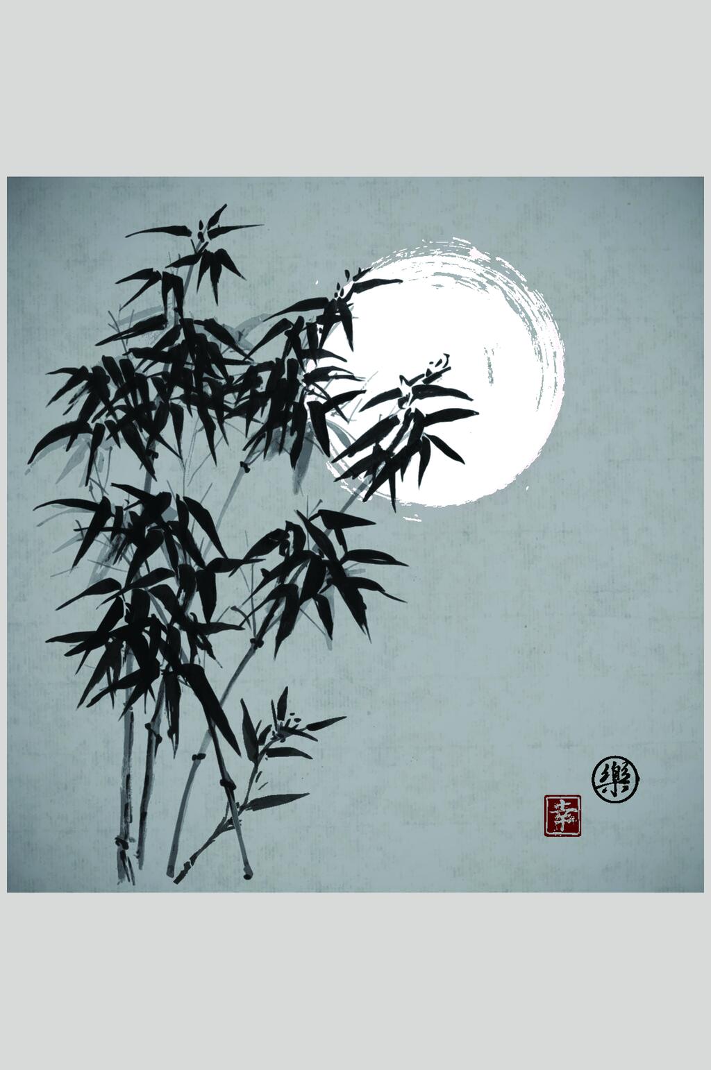 绿色简约竹子清新水墨山水矢量素材素材