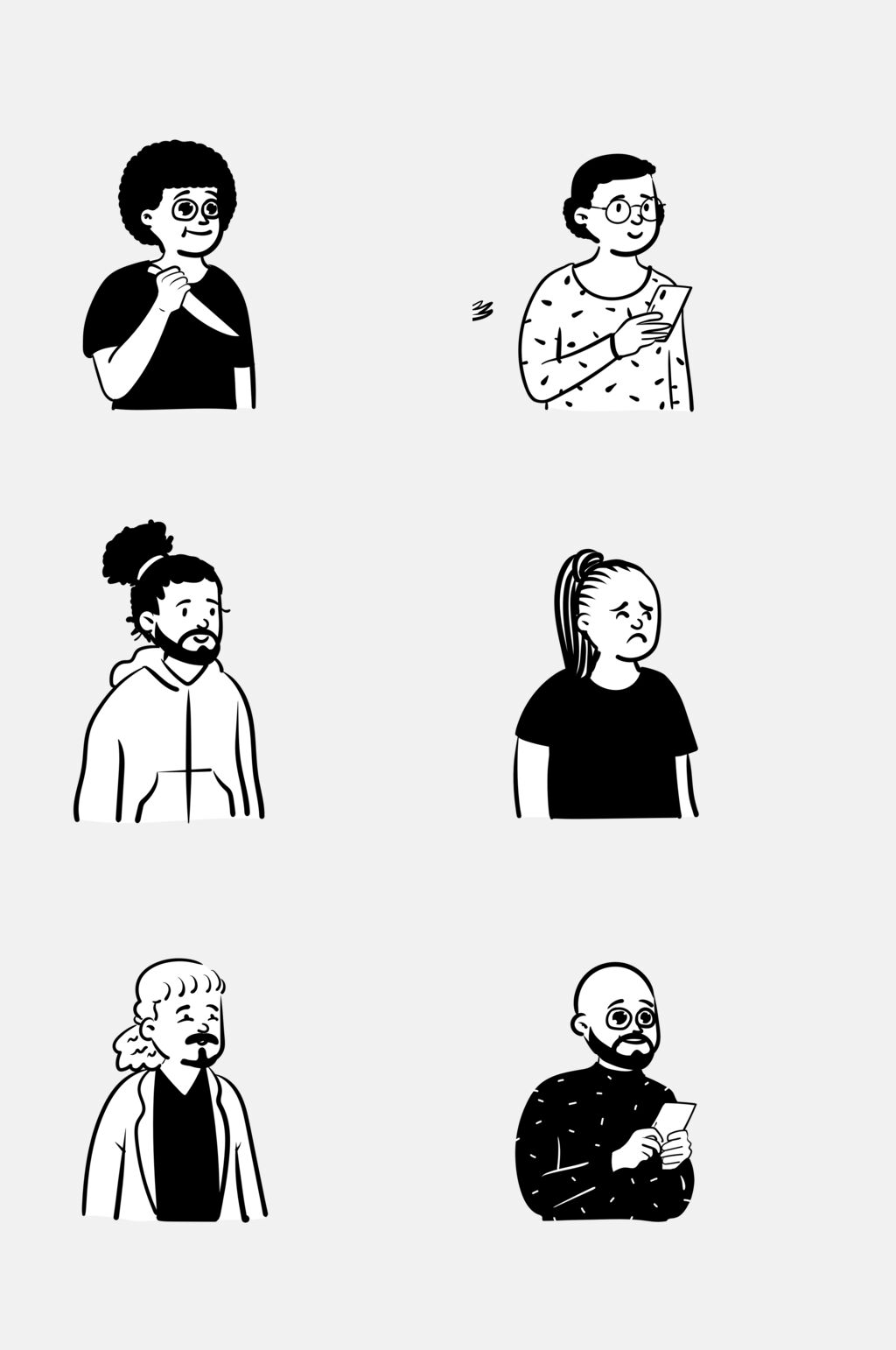 黑白男人手绘人物插画免抠素材素材