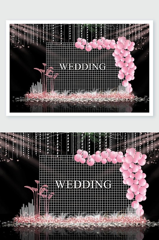 线条黑粉简约风火烈鸟婚礼舞美设计-众图网