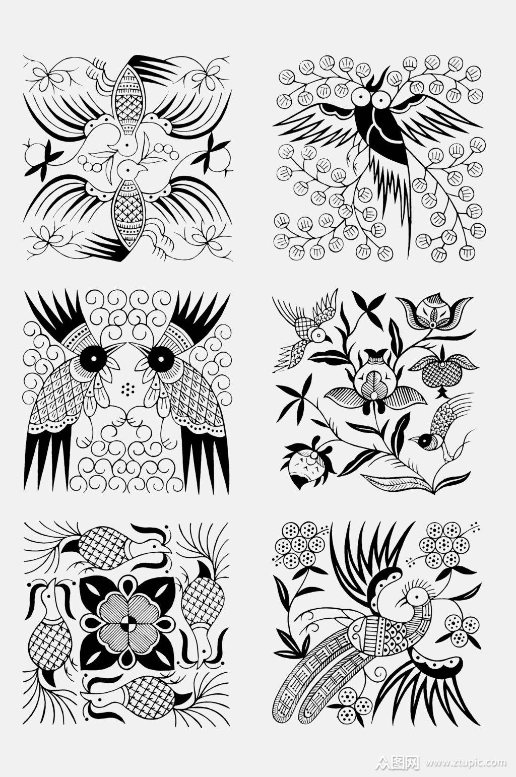 时尚祥云花朵苗族蜡染图案免抠素材素材