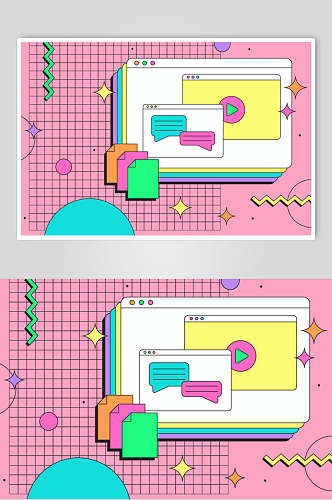 线条彩色创意插画电脑桌面矢量素材