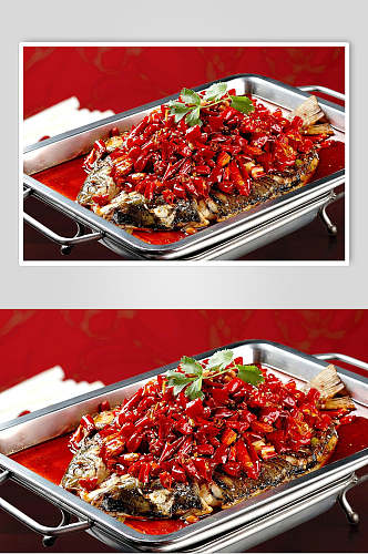 辣椒叶子酱汁红色美味烤鱼图片