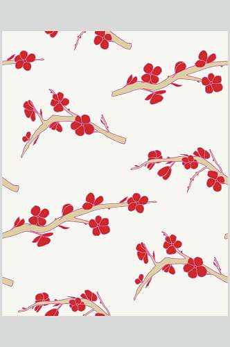 树枝花朵红黄清新喜庆中式图案素材