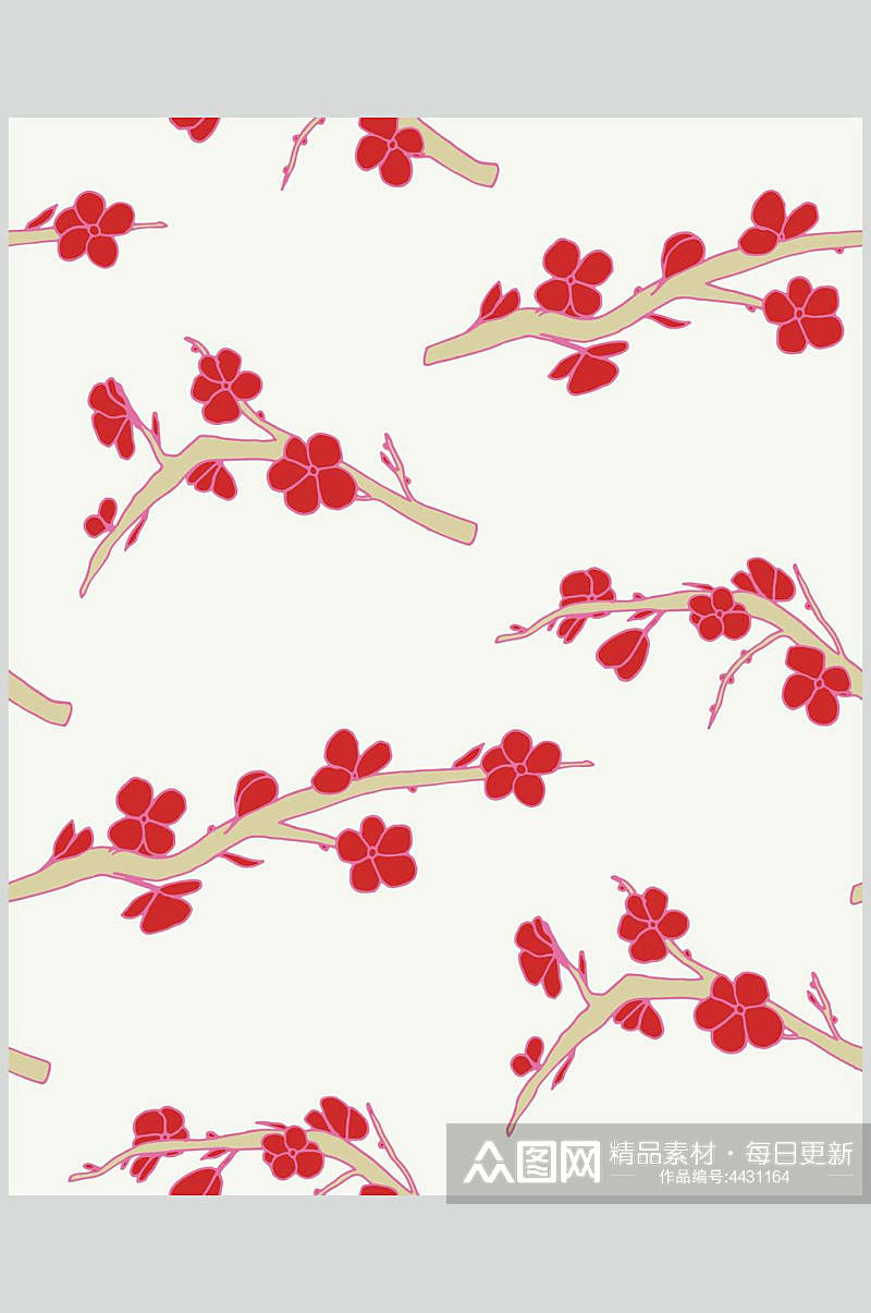 树枝花朵红黄清新喜庆中式图案素材素材