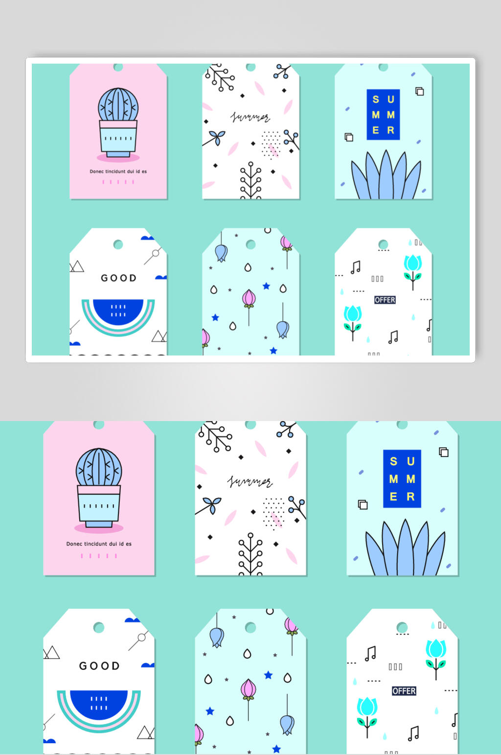 植物西瓜绿粉服装商品吊牌矢量素材素材