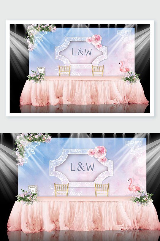 桌子植物清新粉火烈鸟婚礼舞美设计-众图网