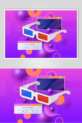 紫色眼镜创意插画电脑桌面矢量素材