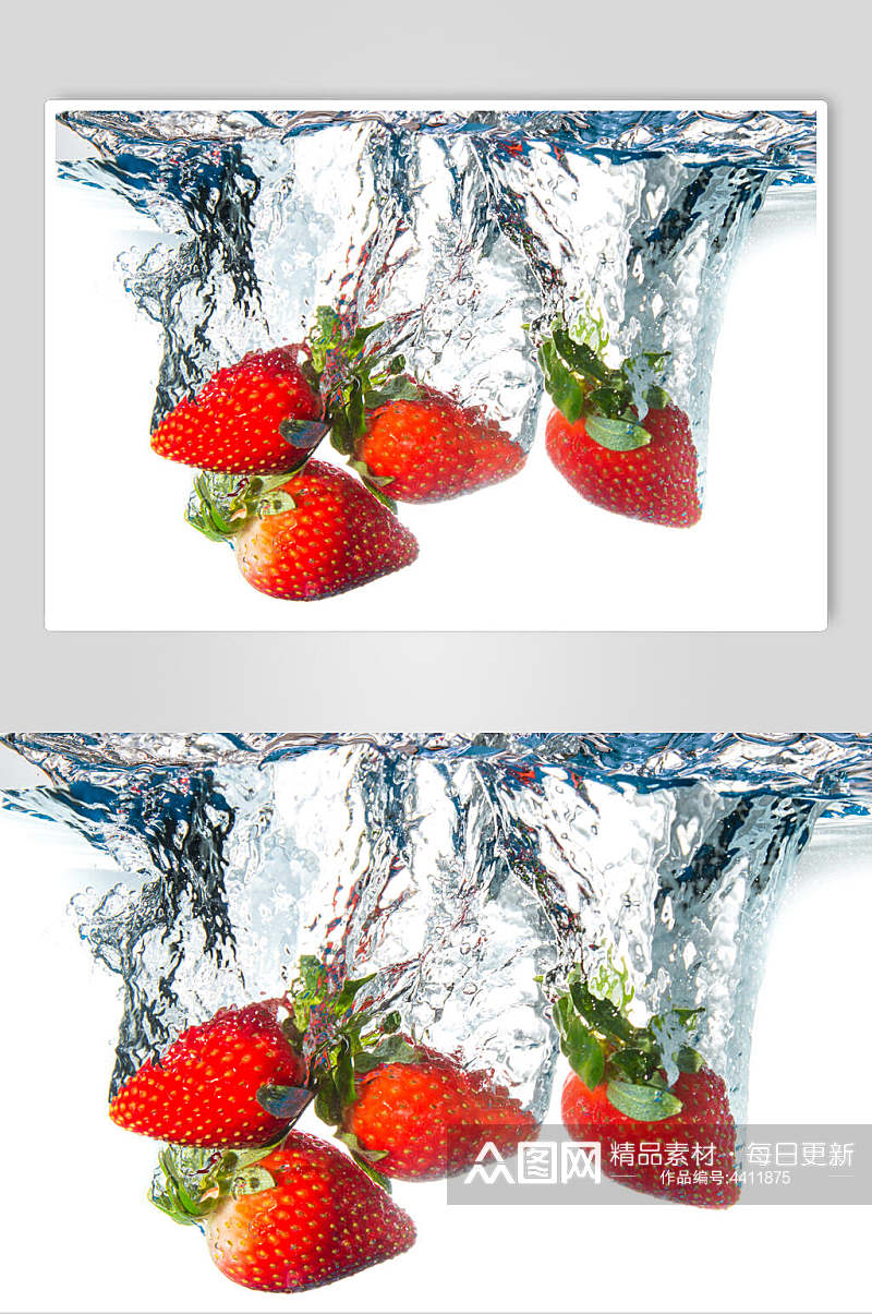 水洗草莓浸水水果高清图片素材