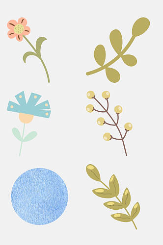手绘花朵可爱卡通动植物字母免抠素材