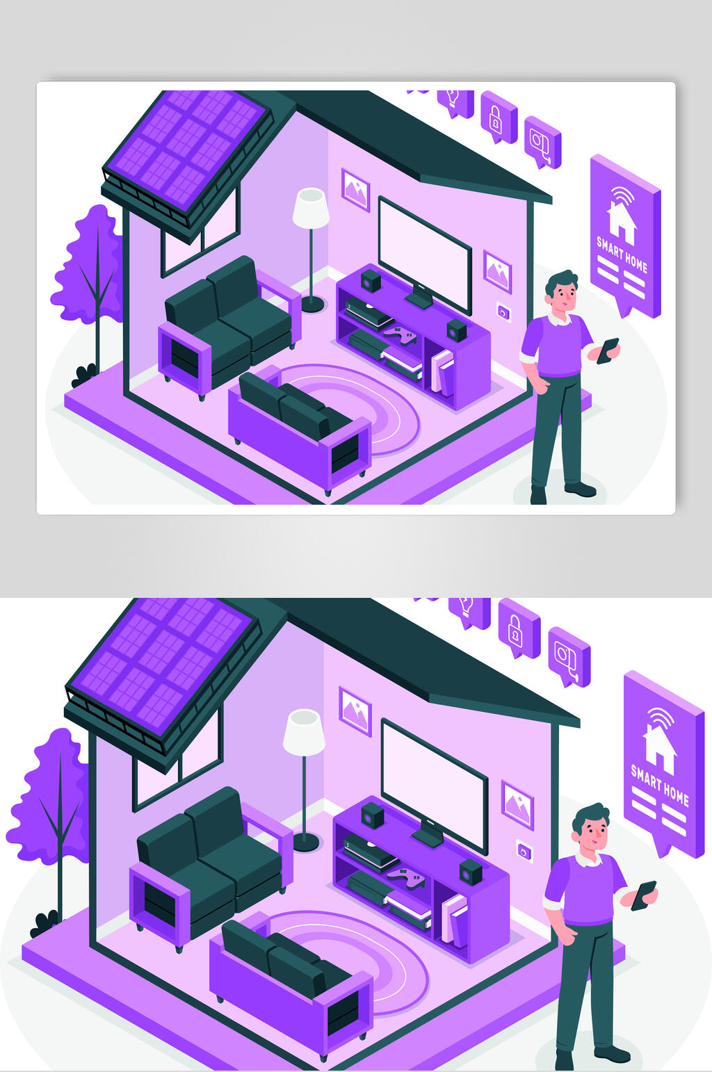 立体沙发紫清新网络生活UI矢量素材素材