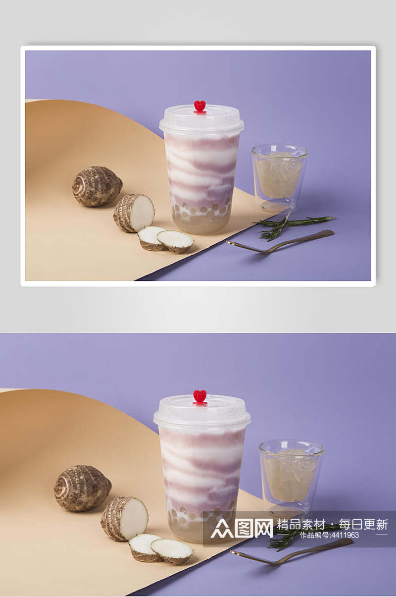 芋头果汁奶茶饮品文艺摆拍图片素材