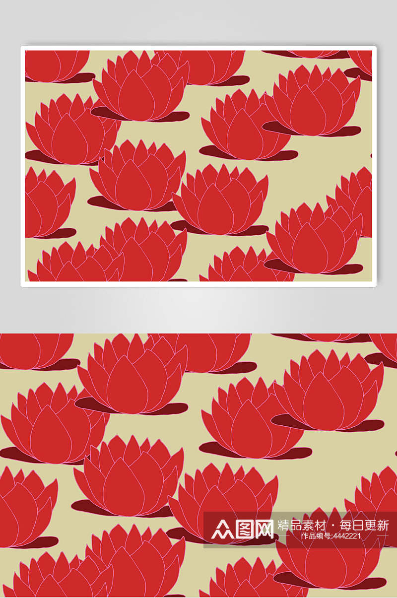 花朵红黄简约清新喜庆中式图案素材素材